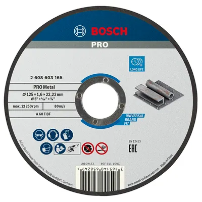 Диск карбофлексен за рязане Bosch на метал 125 мм, 1.6 мм, 22.23 мм, PRO Metal