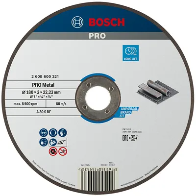 Диск карбофлексен за рязане Bosch на метал  180 мм, 3 мм, 22.23 мм, PRO Metal