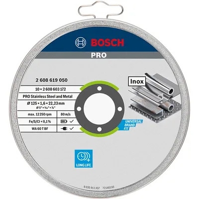 Диск карбофлексен за рязане Bosch на метал и неръждавейка 10 бр. 125 мм, 1.6 мм, 22.23 мм, PRO Stainless Steel and Metal