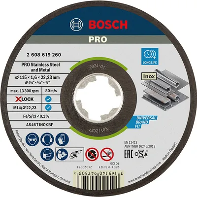 Диск карбофлексен за рязане Bosch на метал и неръждавейка 115 мм, 1.6 мм, 22.23 мм, PRO Stainless Steel and Metal X-Lock