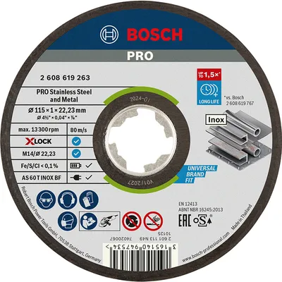 Диск карбофлексен за рязане Bosch на метал и неръждавейка 115 мм, 1 мм, 22.23 мм, PRO Stainless Steel and Metal X-Lock