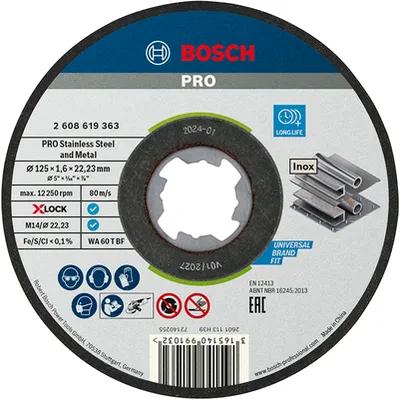 Диск карбофлексен за рязане Bosch на метал и неръждавейка 125 мм, 1.6 мм, 22.23 мм, PRO Stainless Steel and Metal X-Lock