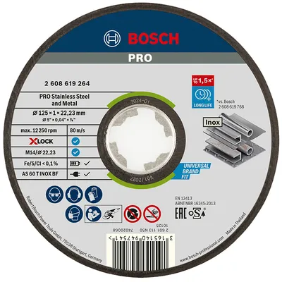 Диск карбофлексен за рязане Bosch на метал и неръждавейка 125 мм, 1 мм, 22.23 мм, PRO Stainless Steel and Metal X-Lock
