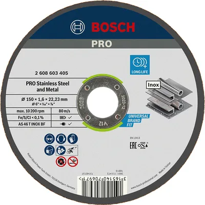 Диск карбофлексен за рязане Bosch на метал и неръждавейка 150 мм, 1.6 мм, 22.23 мм, PRO Stainless Steel and Metal