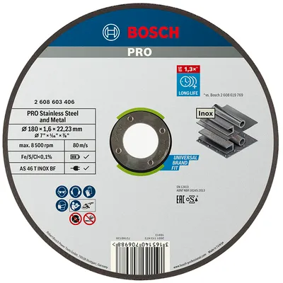 Диск карбофлексен за рязане Bosch на метал и неръждавейка  180 мм, 1.6 мм, 22.23 мм, PRO Stainless Steel and Metal