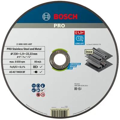 Диск карбофлексен за рязане Bosch на метал и неръждавейка 230 мм, 1.9 мм, 22.23 мм, PRO Stainless Steel and Metal