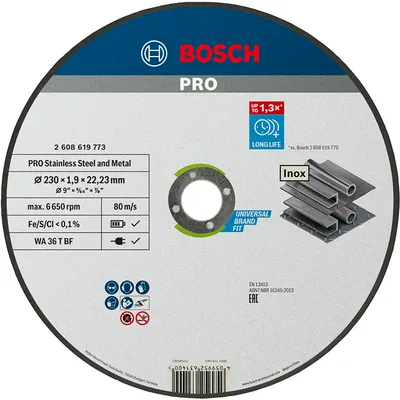 Диск карбофлексен за рязане Bosch на метал и неръждавейка  230 мм, 1.9 мм, 22.23 мм, PRO Stainless Steel and Metal