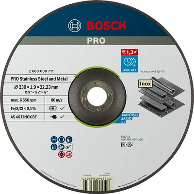 Диск карбофлексен за рязане Bosch на метал и неръждавейка 230 мм, 1.9 мм, 22.23 мм, PRO Stainless Steel and Metal