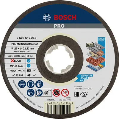 Диск карбофлексен за рязане Bosch универсален 115 мм, 1 мм, 22.23 мм, PRO Multi Construction X-Lock