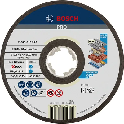 Диск карбофлексен за рязане Bosch универсален 125 мм, 1.6 мм, 22.23 мм, PRO Multi Construction X-Lock