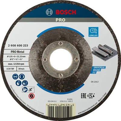 Диск карбофлексен за шлайфане Bosch на метал  125 мм, 22.2 мм, 6 мм, PRO Metal