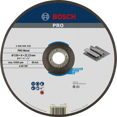 Диск карбофлексен за шлайфане Bosch на метал  230 мм, 22.2 мм, 6 мм, PRO Metal