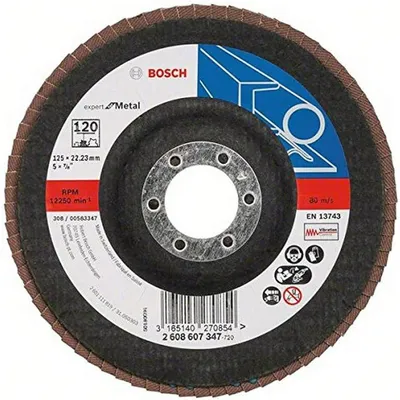 Ламелен диск за шлайфане Bosch на метал  125 мм, 22.23 мм, P120, конусен, Expert for Metal X551