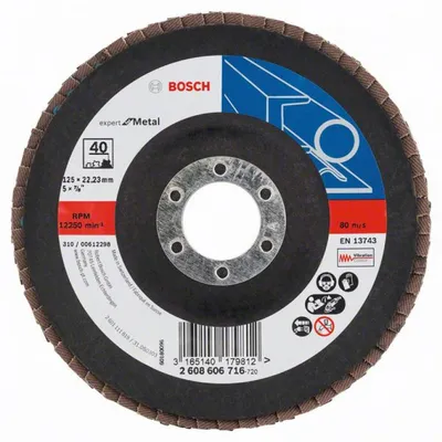 Ламелен диск за шлайфане Bosch на метал  125 мм, 22.23 мм, P40, конусен, Expert for Metal X551