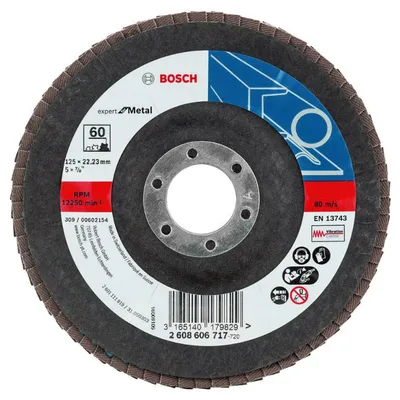 Ламелен диск за шлайфане Bosch на метал  125 мм, 22.23 мм, P60, конусен, Expert for Metal X551
