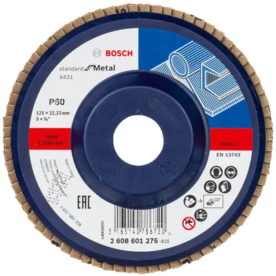 Ламелен диск за шлайфане Bosch на метал  125 мм, 22.23 мм, P60, прав, Standard for Metal X431