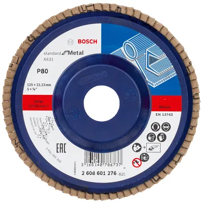 Ламелен диск за шлайфане Bosch на метал  125 мм, 22.23 мм, P80, прав, Standard for Metal X431