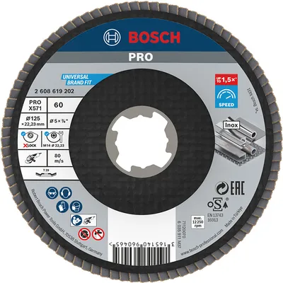 Ламелен диск за шлайфане Bosch на метал и неръждаема стомана  X-lock, 125 мм, P60, конусен, PRO X571