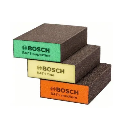Шкурка върху гъба за ръчно шлайфане Bosch комплект 97х69 мм, 3 бр.