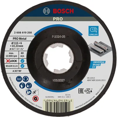 Диск карбофлексен за шлайфане Bosch на метал  115 мм, 22.23 мм, 6 мм, X-lock, PRO Metal