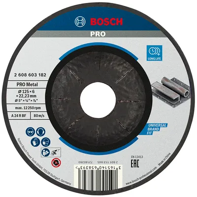 Диск карбофлексен за шлайфане Bosch на метал  125 мм, 22.23 мм, 6 мм, PRO Metal