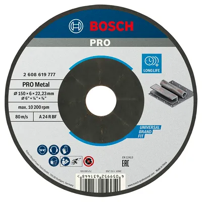 Диск карбофлексен за шлайфане Bosch на метал 150 мм, 22.23 мм, 6 мм, PRO Metal