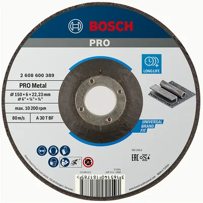 Диск карбофлексен за шлайфане Bosch на метал  150 мм, 22.23 мм, 6 мм, PRO Metal