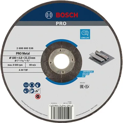 Диск карбофлексен за шлайфане Bosch на метал  180 мм, 22.23 мм, 4.8 мм, PRO Metal