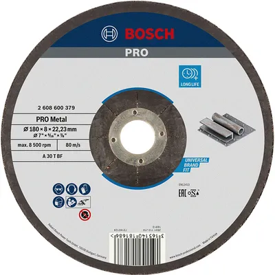 Диск карбофлексен за шлайфане Bosch на метал  180 мм, 22.23 мм, 8 мм, PRO Metal