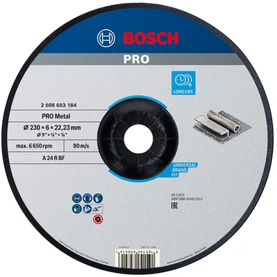 Диск карбофлексен за шлайфане Bosch на метал 230 мм, 22.23 мм, 6 мм, PRO Metal