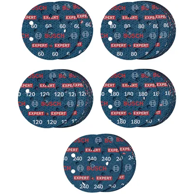 Фолио Bosch шлифовъчно за ротационен шлайф 125 мм, P120, P180, P240, P60, P80, 55 бр., Expert O780