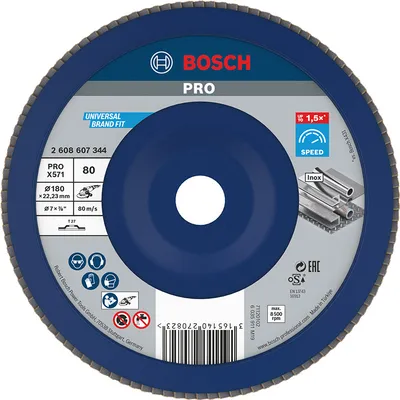 Ламелен диск за шлайфане Bosch на метал и неръждаема стомана  180 мм, 22.23 мм, P80, прав, PRO X571