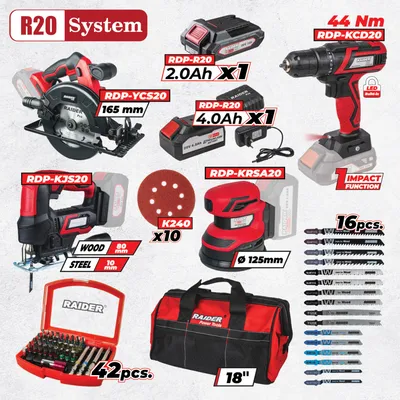 R20 Комплект 4 машини 2Ah 4Ah + 3 чанта RDP-BXS12