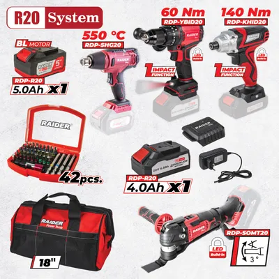 R20 Комплект 4 машини 4Ah 5Ah + 1 чанта RDP-BXS6