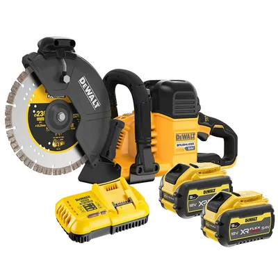 Акумулаторен ъглошлайф DeWALT с 2 батерии и зарядно, 54/18 V, 3/9 Ah, 230 мм, 6600 об./мин, DCS691X2