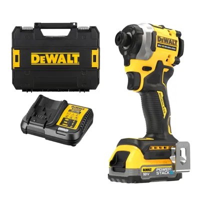 Акумулаторен гайковерт DeWALT с безчетков двигател с 1 батерия и зарядно, 18 V, 1.7 Ah, 206.2 Nm, шестостен, 1/4", DCF850E1T