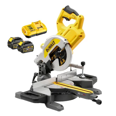 Акумулаторен настолен циркуляр DeWALT потапящ с герунг с 2 батерии и зарядно, 54/18 V, 2/6 Ah, ф 216 мм, 6300 об./мин, DCS777T2