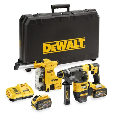Акумулаторен перфоратор DeWALT с безчетков двигател с 2 батерии и зарядно, SDS-plus, 54/18 V, 3/9 Ah, 3.5 J, 0-4480 уд./мин, DCH335X2
