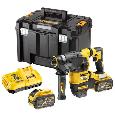 Акумулаторен перфоратор DeWALT с безчетков двигател с 2 батерии и зарядно, SDS-plus, 54 V, 3 Ah, 3.5 J, 0-4480 уд./мин, DCH333X2