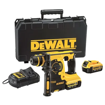 Акумулаторен перфоратор DeWALT с колекторен двигател с 2 батерии и зарядно, SDS-plus, 18 V, 4 Ah, 2.1 J, 0-4500 уд./мин, DCH253M2