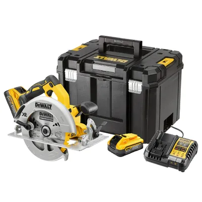 Акумулаторен ръчен циркуляр DeWALT с 2 батерии и зарядно, 18 V, 5 Ah, ф 184 мм, 5500 об./мин, 57 °, DCS570H2T
