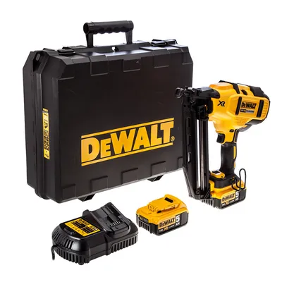 Акумулаторен такер за пирони DeWALT с 2 батерии и зарядно, 18 V, 5 Ah, тип 16GA, 32-63 мм, DCN660P2