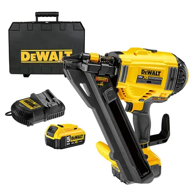 Акумулаторен такер за пирони DeWALT с 2 батерии и зарядно, 18 V, 5 Ah, тип SN34, 40-60 мм, DCN693P2