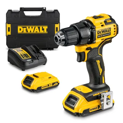 Акумулаторен винтоверт DeWALT с безчетков двигател с 2 батерии и зарядно, 18 V, 2 Ah, 65 Nm, 1.5-13 мм, DCD708D2T