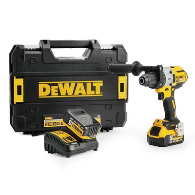 Акумулаторна бормашина DeWALT с 2 батерии и зарядно, 18 V, 5 Ah, 95 Nm, 0-450/0-1300/0-2000 об./мин, 1-13 мм, DCD991P2