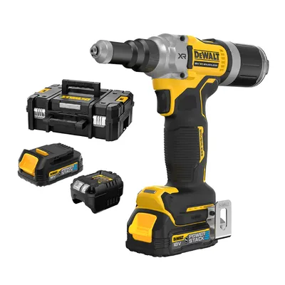 Акумулаторна нитачка за поп-нитове DeWALT с 2 батерии и зарядно, 18 V, 2 Ah, 20 kN, 4.8-6.4 мм, DCF414E2GT