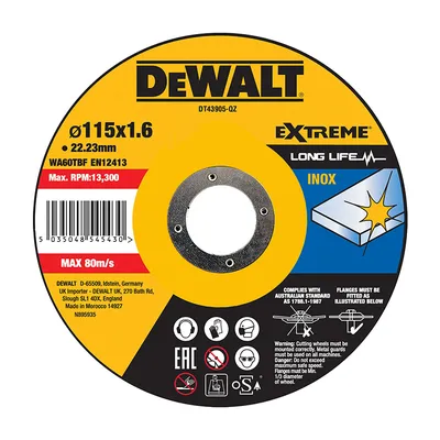 Диск карбофлексен за рязане DeWALT на неръждаема стомана  115 мм, 1.6 мм, 22.23 мм, Extreme