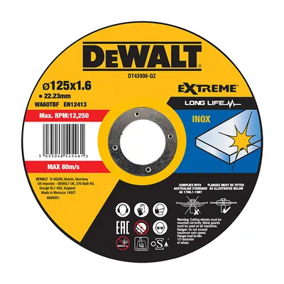 Диск карбофлексен за рязане DeWALT на неръждаема стомана 125 мм, 1.6 мм, 22.23 мм, Extreme