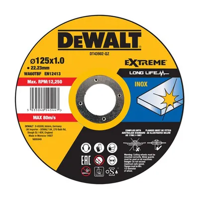 Диск карбофлексен за рязане DeWALT на неръждаема стомана  125 мм, 1 мм, 22.2 мм, Extreme