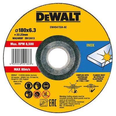 Диск карбофлексен за рязане DeWALT на неръждаема стомана  180 мм, 6.3 мм, 22.2 мм, DW4547SIA